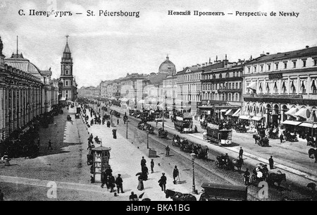 Géographie / voyages, Russie, Saint-Pétersbourg, Nevsky Prospekt, carte postale, 1909, Banque D'Images