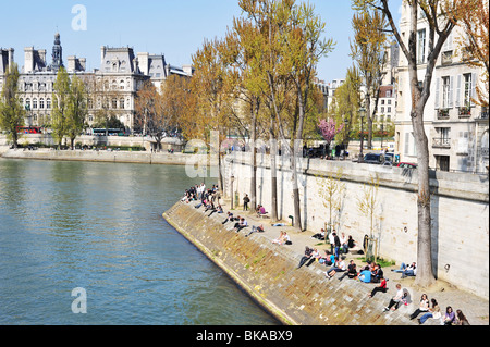 Paris, Seine River dans la région de St Louis Banque D'Images