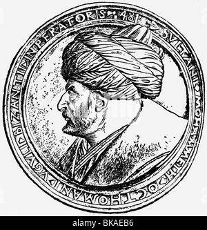 Mehmet II Fatih, 30.3.1432 - 3.5.1481, Sultan de l'Empire ottoman 3.2.1451 - 3.5.1481, portrait, gravure en bois, XIXe siècle, après la médaille, XVe siècle, Banque D'Images