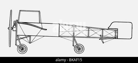 Transport / transport, aviation, artisanat, Bleriot XI de Louis Blériot, 1908, vue latérale, dessin, 2ème moitié XXe siècle, , Banque D'Images