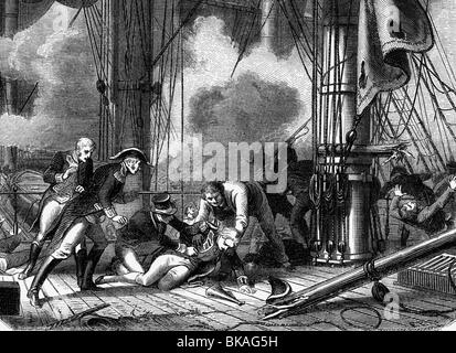 Nelson, Horatio, 29.9.1758 - 21.10.1805, amiral britannique, mort dans la bataille de Trafalgar, gravure sur bois, XIXe siècle, Banque D'Images