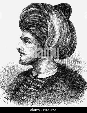 Mehmet II Fatih, 30.3.1432 - 3.5.1481, Sultan de l'Empire ottoman 3.2.1451 - 3.5.1481, portrait, gravure sur bois, XIXe siècle, , Banque D'Images