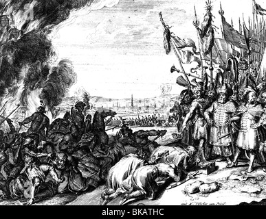 Événements, Grande guerre turque 1683 - 1699, Hongrois payant l'obéissance à Kara Mustafa Pasha, Vienne 1683, gravure en cuivre de Romeyn de Hooghe (1645 - 1708), guerre, Empire ottoman, siège, Turcs, Autriche, XVIIe siècle, historique, historique, peuple, Banque D'Images