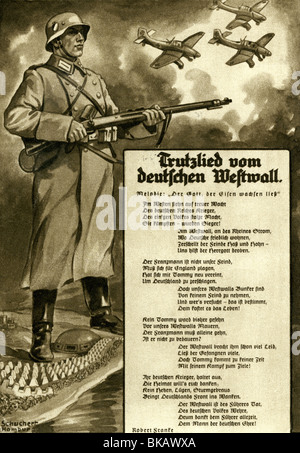 Événements, seconde Guerre mondiale / seconde Guerre mondiale, propagande, «Trutzlied vom deutschen Westwall», paroles de Robert Franke, carte postale, Allemagne, vers 1940, Banque D'Images