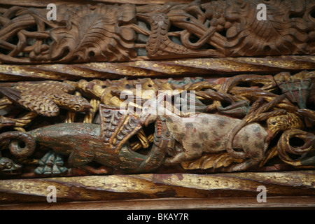 Les sculptures sur bois sur le jubé de l'église St Buryan à Cornwall en Angleterre Banque D'Images