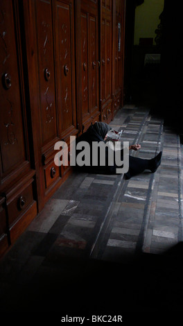 Une femme prie pour de l'argent à l'église San Juan Bautista, l'église le 28 août 2007, à Coyoacan, au Mexique. Photo/Chico Sanchez Banque D'Images