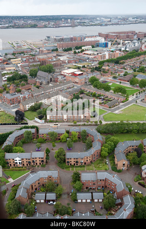 Liverpool UK Ville et cathédrale de Skyline Aerial View Banque D'Images