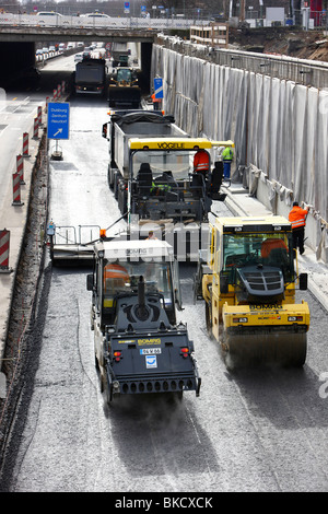 Zone de construction sur l'autoroute A59, Duisburg, NRW, Germany, Europe Banque D'Images