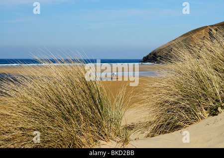 Dunes de sable de mawgan porth beach près de Newquay à Cornwall, uk Banque D'Images