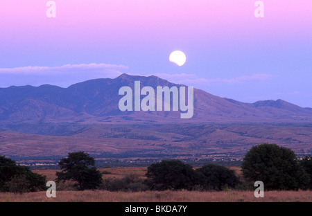 Une éclipse lunaire sur l'Empire-Cienega Conservation Area et Montagnes Whetstone, désert de Sonora, Sonoita, Arizona, USA. Banque D'Images