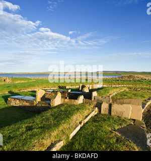 Le Règlement Barnhouse village néolithique, Loch d'Harray, Orkney, Scotland Banque D'Images