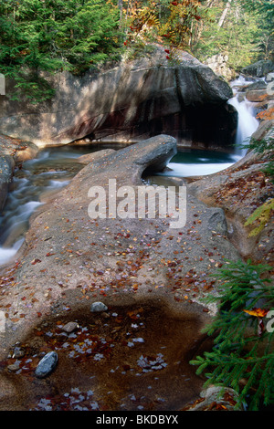 L'eau en cascade, le bassin, Franconia Notch State Park, New Hampshire Banque D'Images