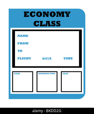 Billet classe économique airline boarding pass isolé sur fond blanc avec l'exemplaire de l'espace. Banque D'Images