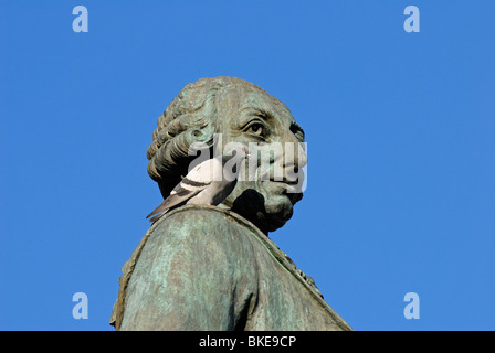 Madrid, Espagne. La Puerta del Sol. Statue équestre de Charles III et pigeon Banque D'Images