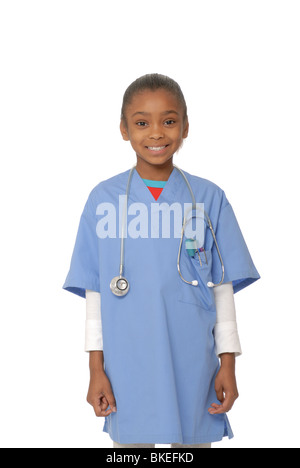 Six ans, fille, habillé comme un médecin. Banque D'Images