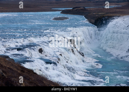 Gullfoss - sens - Chutes d'or chute près de Reykjavik, Islande Banque D'Images