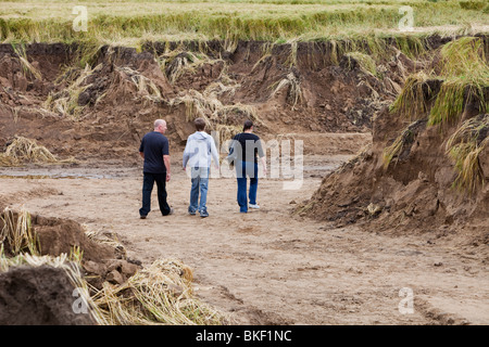 Le Durham canyon causés par l'inondation de la rivière porter ce qui a érodé un énorme canyon dans ce champ les agriculteurs Banque D'Images