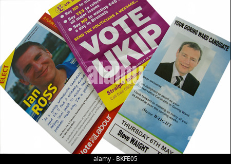 Flyers / dépliants électoraux des conservateurs, droit du travail et de la zone de l'UKIP Goring Worthing Banque D'Images