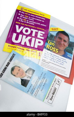 Flyers / dépliants électoraux des conservateurs, droit du travail et de la zone de l'UKIP Goring Worthing Banque D'Images