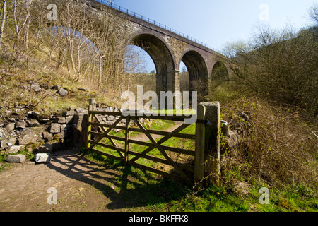 Une balade à vélo sous le viaduc ferroviaire Dale Monsal Banque D'Images