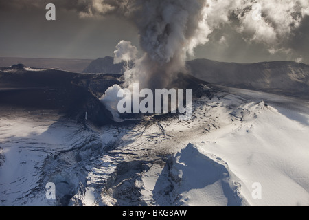De l'antenne de nuage de cendres de l'éruption du volcan Eyjafjallajokull, en Islande Banque D'Images