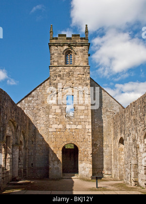 Wharram Percy village médiéval déserté, de l'intérieur de l'église Saint-Martin en ruine. Banque D'Images