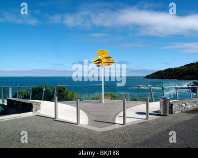 Le Stirling Point panneau à l'extrémité sud de Bluff, près de Invercargill, Southland, Nouvelle-Zélande Banque D'Images