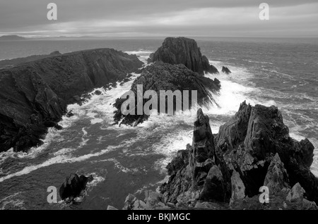 Malin Head, comté de Donegal en noir et blanc Banque D'Images