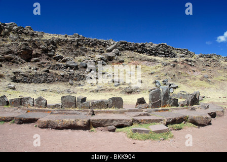 Temple du Soleil de cérémonie à Sillustani ruins, lac Umayo, Pérou, Amérique du Sud Banque D'Images