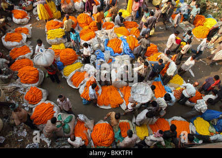 Malik Ghat marché aux fleurs, Kolkata, West Bengal India Banque D'Images