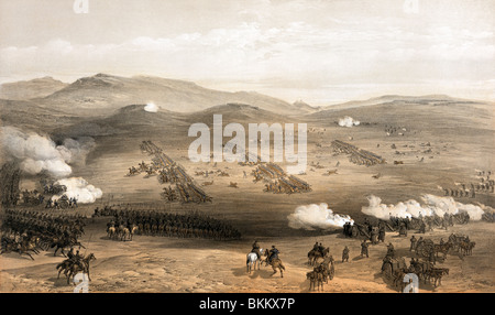 Vintage print circa 1855 illustrant la fameuse Charge de la Brigade légère le 25 octobre 1854 lors de la guerre de Crimée. Banque D'Images