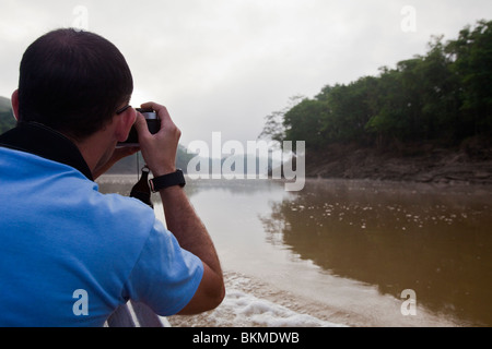 Sur la faune touristique croisière sur la rivière Kinabatangan, Sabah, Bornéo, Malaisie. Banque D'Images