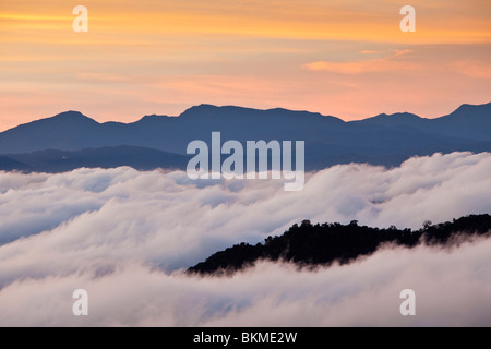 Vue sur Parc National de Kinabalu à la Crocker range à l'aube. Parc National de Kinabalu, Sabah, Bornéo, Malaisie. Banque D'Images