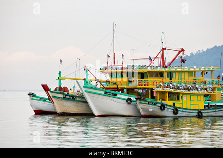 Les bateaux de pêche du calmar dans le port. Kota Kinabalu, Sabah, Bornéo, Malaisie. Banque D'Images