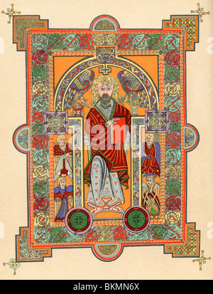 Le Christ avec quatre anges, page d'introduction à l'Évangile de saint Matthieu, dans le Livre de Kells, c.800. Banque D'Images