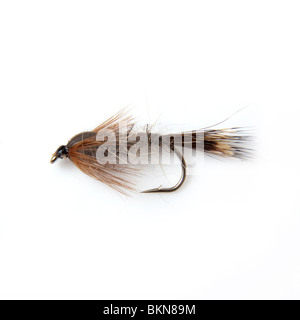 Pêche à la truite nymphe oreille lièvres fly, isolated on a white background studio. Banque D'Images