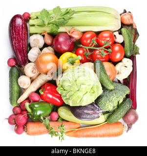 Avec des légumes dans un carré. Isolé sur fond blanc Banque D'Images