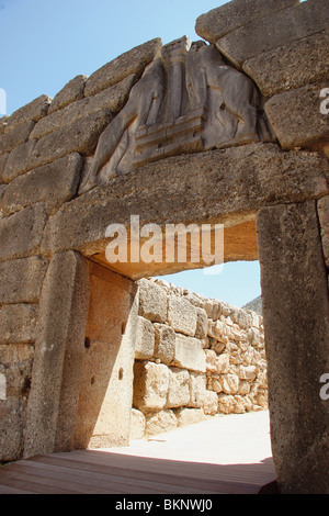 L'art mycénien Le Lion Gate de Mycenes forteresse. Argos. Péloponnèse. La Grèce. L'Europe. Banque D'Images