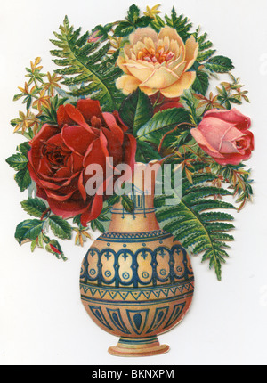 Rouge, rose et jaune Roses dans un vase décoratif Banque D'Images