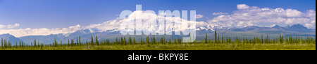 Vue panoramique du Mont Sanford et mont Wrangell, vu de l'Nabesna Road dans le parc national Wrangell Saint Elias. Banque D'Images