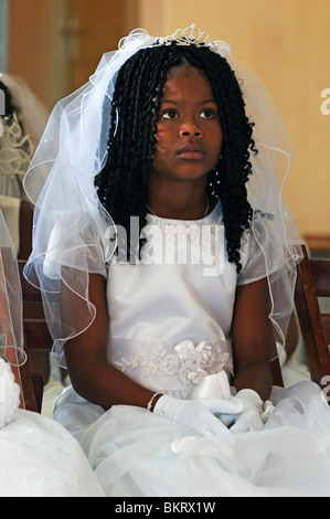 Curacao, portrait d'une fille au cours de sa première communion Banque D'Images