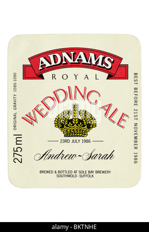Adnams Mariage Royal Ale l'étiquette du flacon - 1986. Banque D'Images