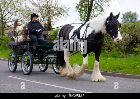 Un poney et piège utilisé pour prendre la Reine peut à son couronnement dans un village des Cotswolds sur Mayday. Banque D'Images