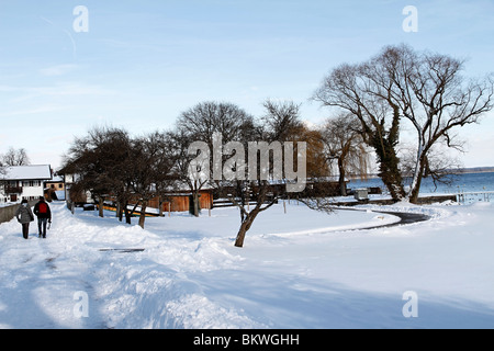 En hiver l'Île Fraueninsel, Chiemsee, Chiemgau Haute-bavière Allemagne Banque D'Images