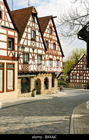 Les bâtiments traditionnels sur le Johannisstrasse à gunzenhausen, Franconia, Bavaria, Germany. Banque D'Images