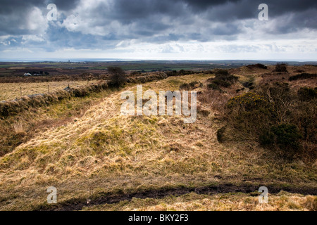 Le son de la CAER ; fort de colline ; à l'âge de fer ; près de Sancreed ; Cornwall Banque D'Images