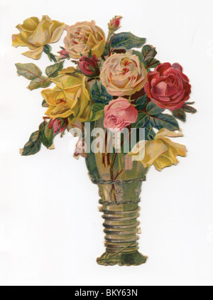 Jaune, Rose et Roses rouges dans un vase Banque D'Images