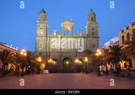 La cathédrale de Santa Ana dans la nuit. Las Palmas de Gran Canaria, Espagne Banque D'Images