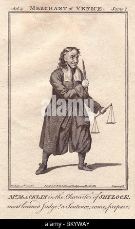 Charles Macklin que Shylock dans "Le Marchand de Venise". Banque D'Images