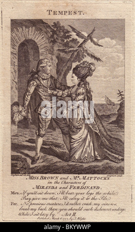 Mlle brown comme miranda et mr. george mattocks que ferdinand dans la pièce de Shakespeare "la tempête". Banque D'Images